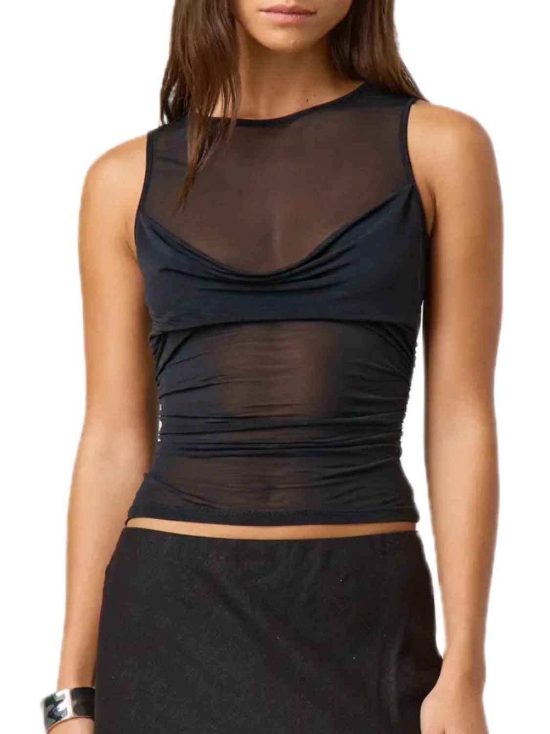 Ruched Round Neck Tank - Damned Threads